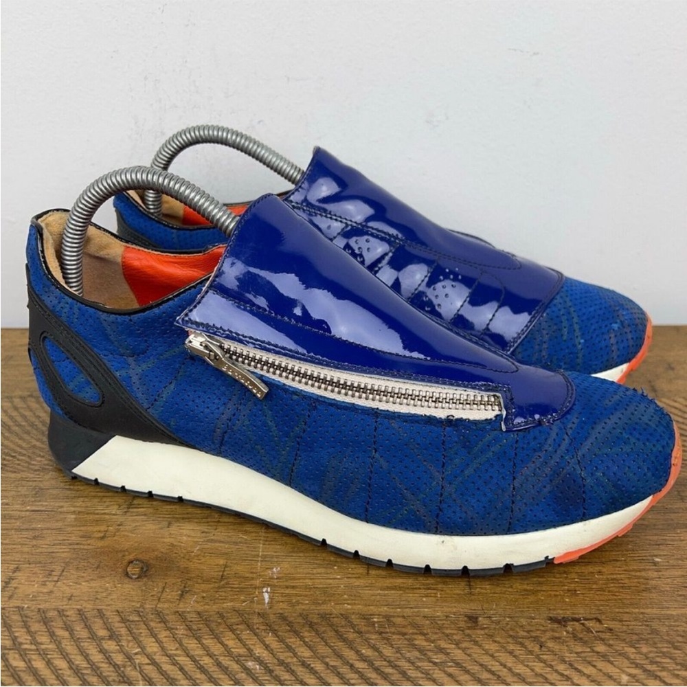Barracuda Stylish Blue Patent Leather Zipper Designer Sneaker Italy 40, US 9.5